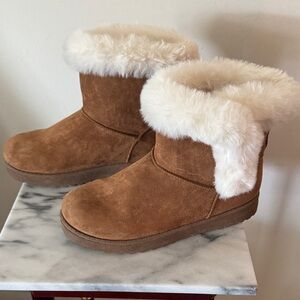 Chestnut Suede Faux Fur Cuff Winter Boots